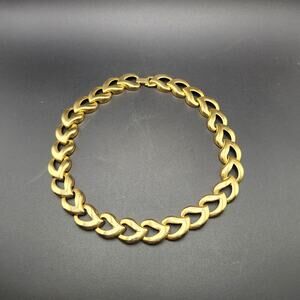 Chunky Gold Tone Open Heart Link Necklace 18" Statement Collar Vintage Style